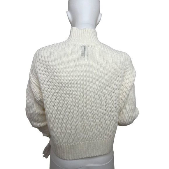 H&M Women’s Sweater XS Ivory Cropped Long Sleeves Turtleneck Dropped Shoulder - Picture 4 of 9